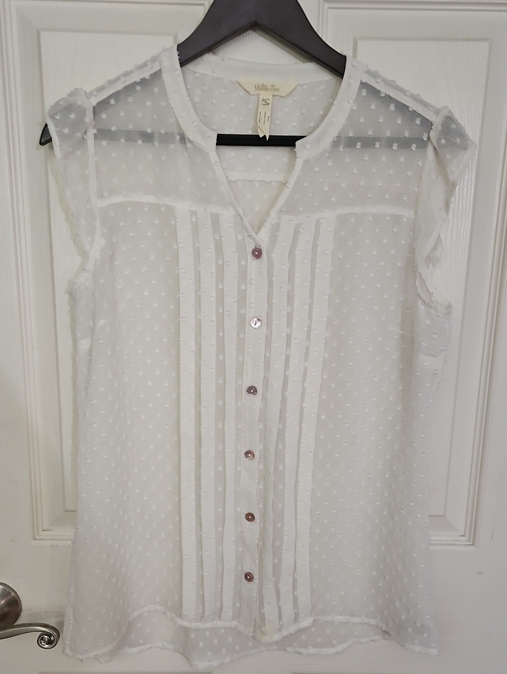 Matilda Jane White Semi Sheer Swiss Dot Blouse Sz Small